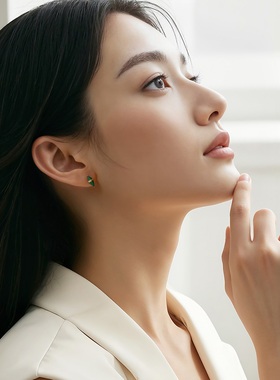 一撇一捺YPYN流光叠翠耳饰9K金耳骨钉莫桑钻单只耳钉女绿色耳环