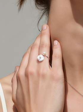 【情人节礼物】一撇一捺YPYN玫瑰花系列陶瓷戒指女白色花朵开口戒