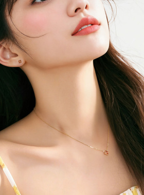 一撇一捺四叶草项链女锁骨链K金