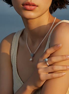 一撇一捺项链925银海蓝宝吊坠