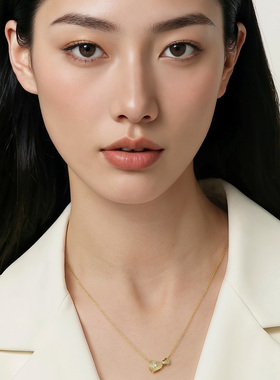 一撇一捺同心双爱心项链925银