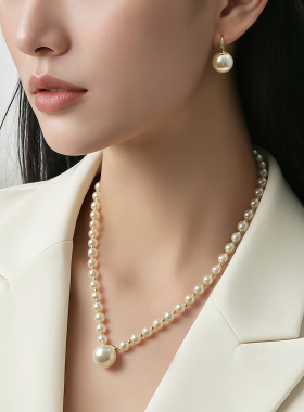 一撇一捺浪漫项链人造珍珠颈饰