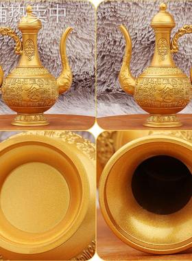 黄铜百福酒壶家居客厅浮雕沙金色酒具桌面摆件礼品金属工艺品