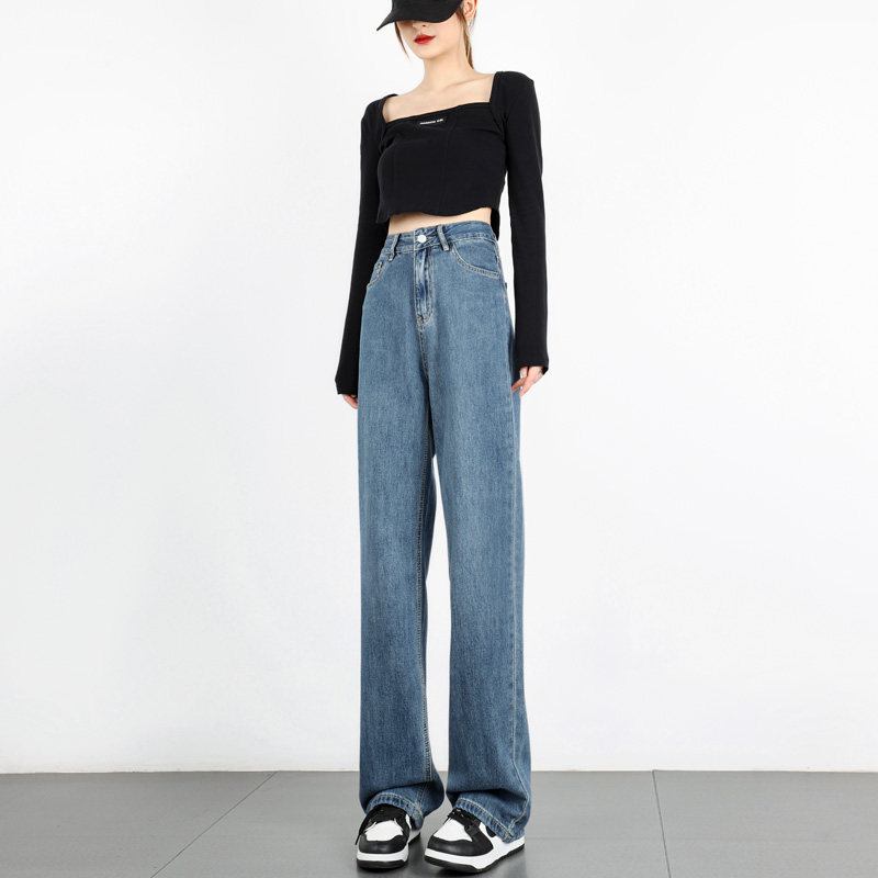复古港风阔腿2022秋季新款裤牛仔裤 卡秋里牛仔裤