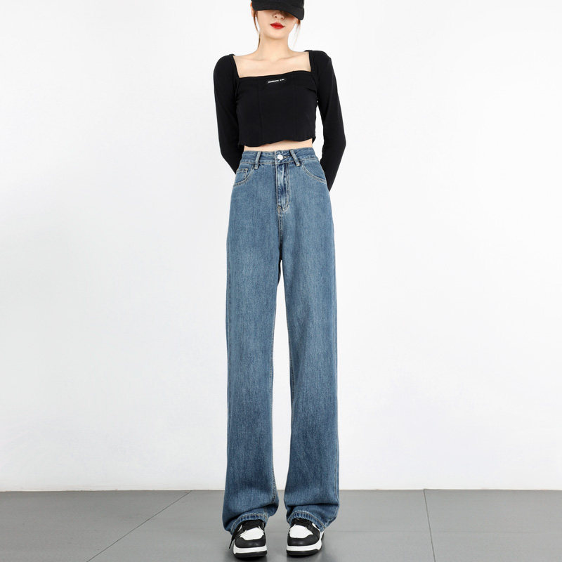 复古港风阔腿2022秋季新款裤牛仔裤 卡秋里牛仔裤