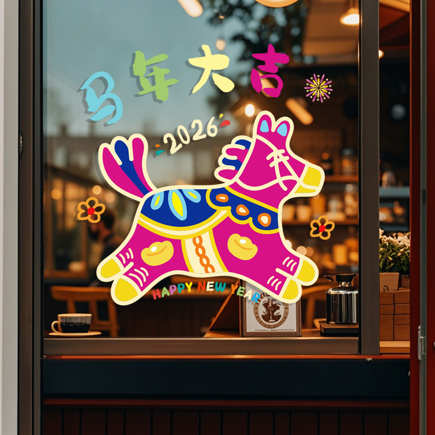 2026新年装饰元旦春节店铺橱窗飘窗静电贴马年大吉玻璃窗花贴画纸,淘宝优惠券,粉丝福利购,淘宝优惠卷