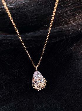 14K Gold Water Drop Lab Diamond Pendant Real 925 Sterling S0