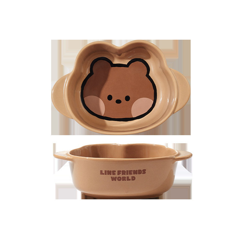 布朗熊带手柄碗陶瓷烘焙芝士焗饭烤碗高颜值可爱泡面碗水果沙拉碗