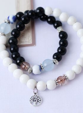 新款 厂家货源陶瓷手链新中式复古民族风弹力手饰女古风手串双圈