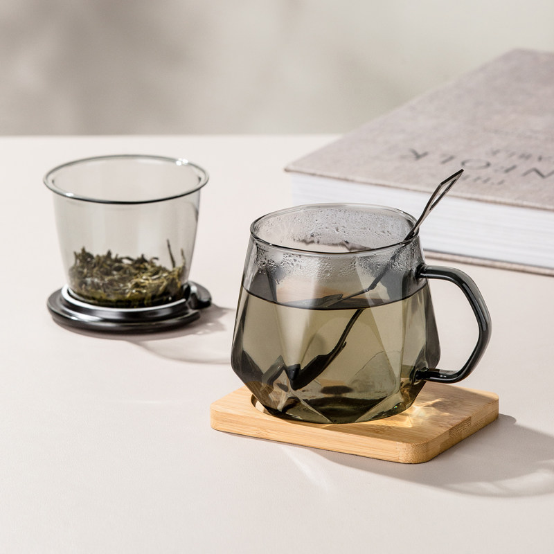 耐热玻璃泡茶杯茶水分离杯子男士高级感大容量办公室喝水杯带盖勺_虎窝淘