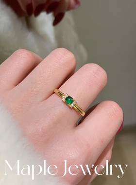 新中式天然危料阳绿翡翠戒指