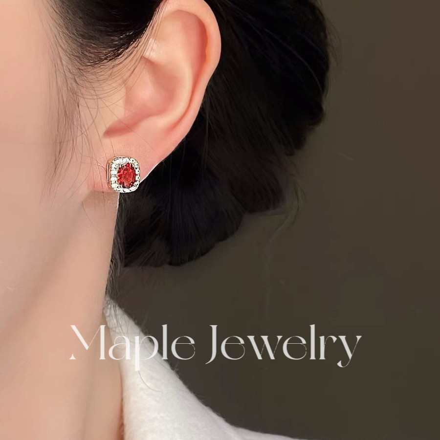 Maple【红色派对】复古红色耳环925银精致气质高级感红宝石耳钉,淘宝优惠券,粉丝福利购,淘宝优惠卷
