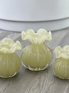 复古奶油黄花瓣台面手工玻璃桌面插花精美花器花瓶居家摆件