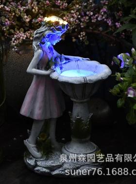 树脂太阳能灯工艺品装饰仿真花仙子女孩雕像户外花园阳台庭院摆件