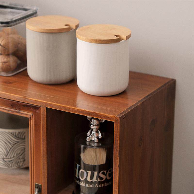 Zakka internet celebrity storage rack with tissue box retro double-layer wooden tea set desktop storage box cup dustproof cabinet