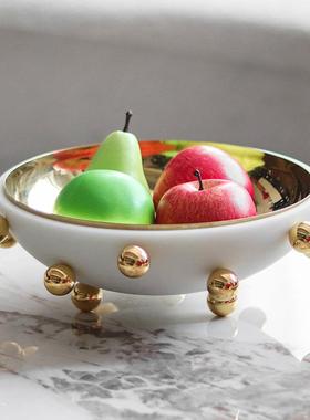 轻奢艺术圆珠双层果盘摆件酒店样板房民宿酒店会所圆形水果盘饰品