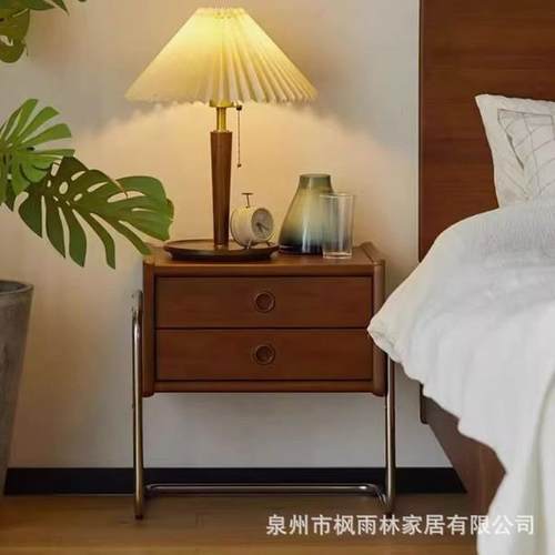 中古风实木床头柜北欧复古卧室柜储物收纳置物柜小户型ins床边柜 - 图1