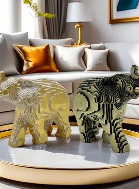 新款树脂大象摆件家居玄关电视柜桌面积木动物雕塑装饰品