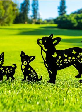 爆款铁艺工艺品动物剪影狗狗松鼠猫咪一套装插件户外园林地插