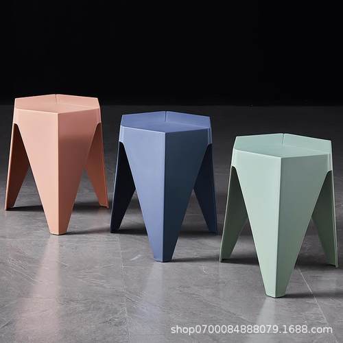 北欧方凳创意凳子塑料凳胶凳家用高凳简约方凳彩色加厚可堆叠凳子 - 图2