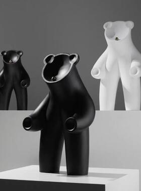 黑白双色无脸熊树脂摆件ins风家居高档玄关软装饰品