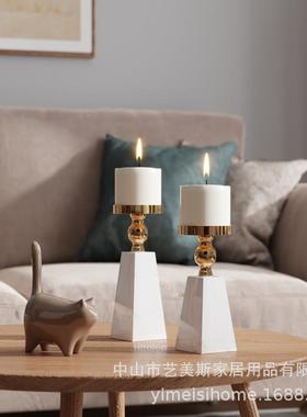 欧式轻奢现代简约家居天然大理石烛台五星级酒店装饰品工艺品摆件