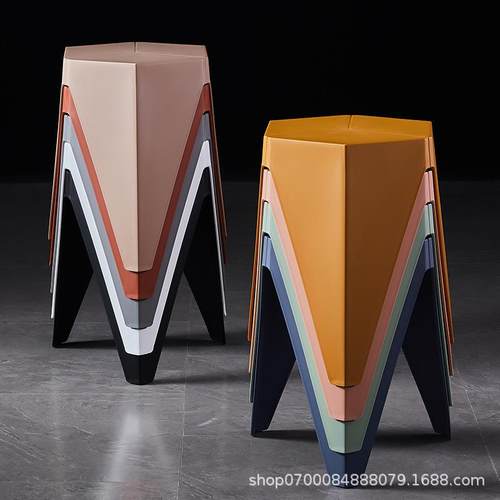 北欧方凳创意凳子塑料凳胶凳家用高凳简约方凳彩色加厚可堆叠凳子 - 图3