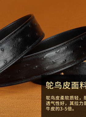 真鸵鸟皮带男士无拼接平滑扣无头裤腰带身高档新款打孔带网红百搭
