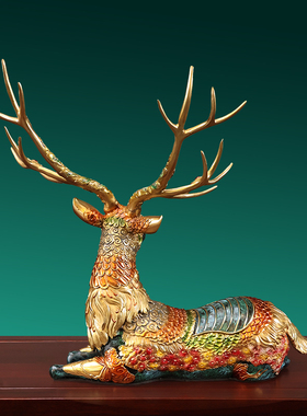 梅花鹿摆件生财有鹿全铜