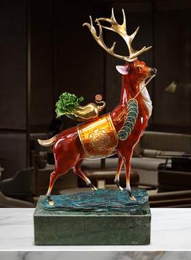 鹿鹿生财摆件纯铜驯鹿新中式
