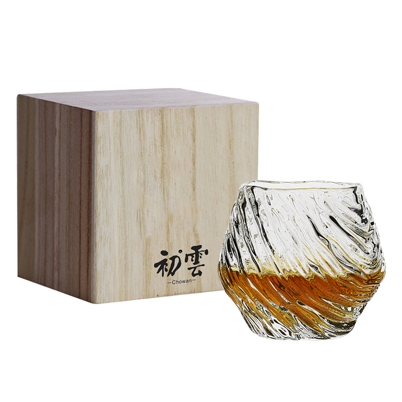 初云正品柳丝雨设计新作 晴光杯子 威士忌杯日式玻璃随型酒杯木盒