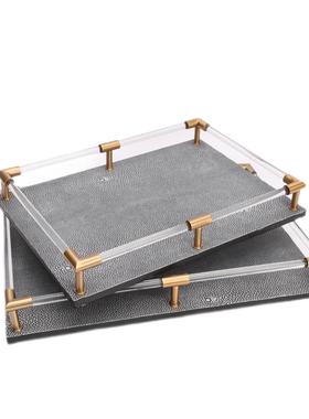 新中式亚克力手提皮革收纳托盘摆件茶几样板间书房客厅家居装饰品