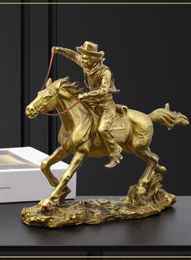 欧式复古一马平川树脂骑马人奢华别墅书房装饰工艺品客厅餐厅酒柜