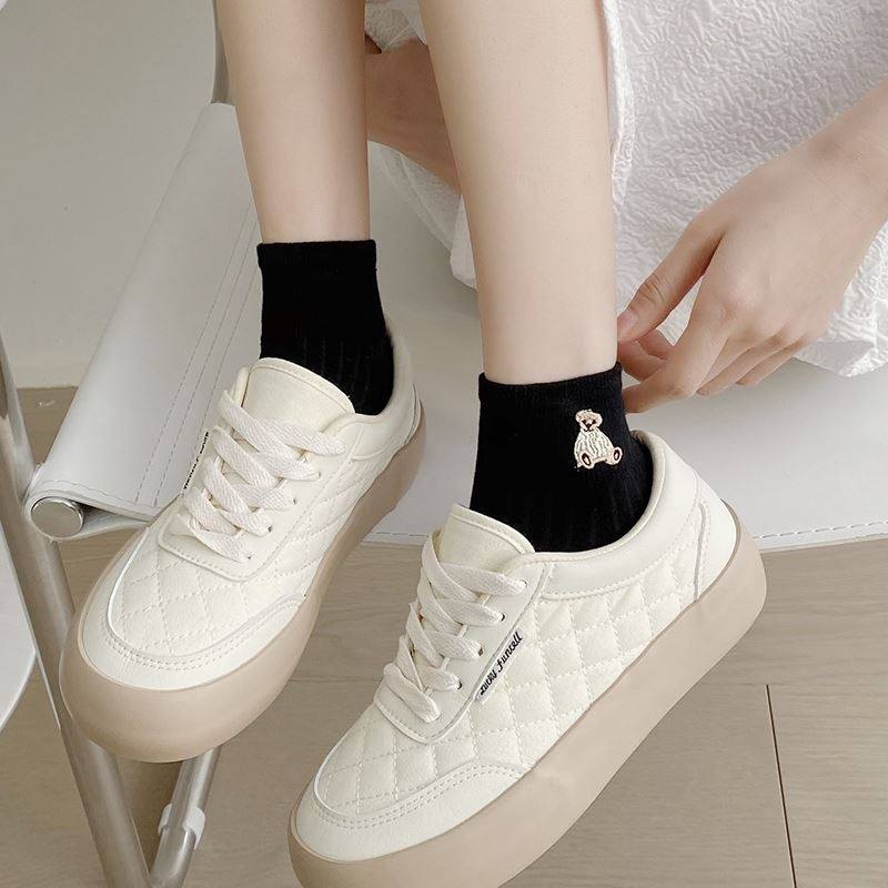 黑白刺绣短袜女可爱卡通纯棉透气韩式百搭网红新款潮,淘宝优惠券,粉丝福利购,淘宝优惠卷