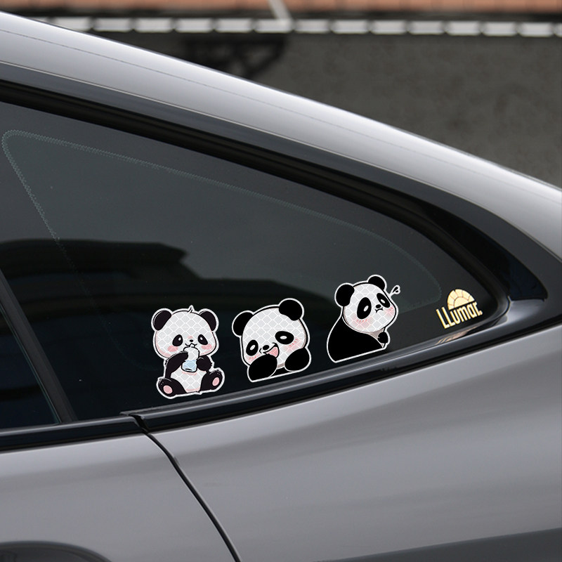 电动车贴纸熊猫卡通个性爱玛电瓶车反光车贴雅迪划痕遮挡汽车装饰,淘宝优惠券,粉丝福利购,淘宝优惠卷