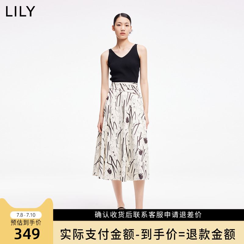 【商场同款】LILY2022夏新款女装优雅气质温柔显瘦A字高腰半身裙 - 图0