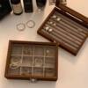 Wooden glass lid jewelry box ring earring storage box jewelry packaging box jewelry organization box