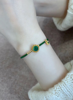 翡翠色帝王绿小米珠万能链新中式长款项链国潮吊坠扣高级感毛衣链