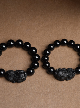 精雕大气乌金黑曜石貔貅手