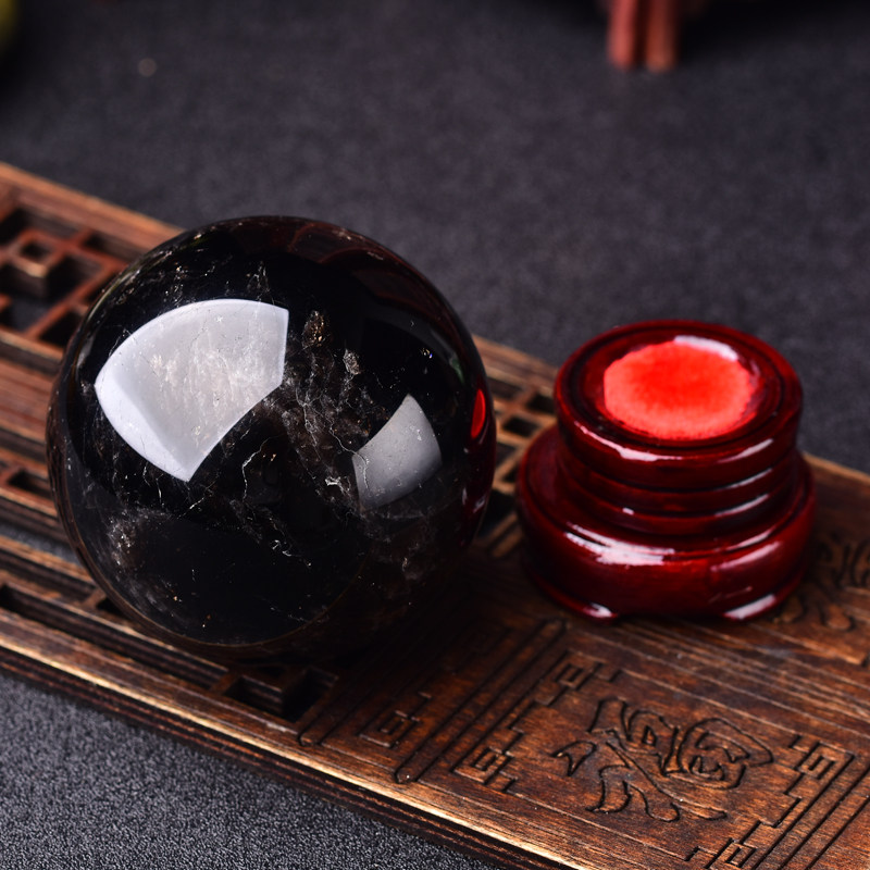 天然黑水晶球补水镇宅防小人原石打磨风水客厅玄关居家摆件