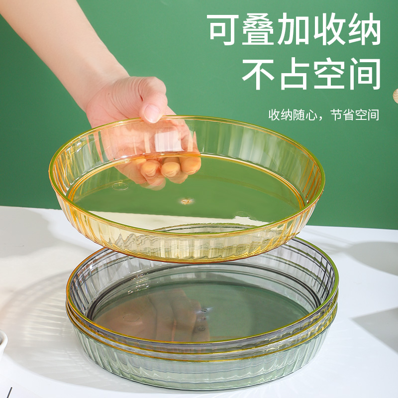 圆形轻奢水果盘家用塑料果盘茶几点心盘蛋糕托盘浅盘子高档干果盘-图2