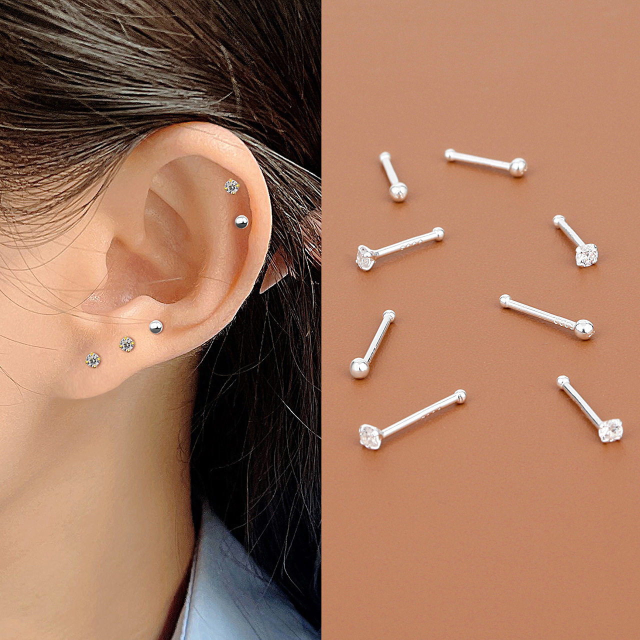 S999足银免耳塞耳骨钉四爪睡觉免摘小巧耳环耳饰耳棒养耳洞耳钉女,淘宝优惠券,粉丝福利购,淘宝优惠卷