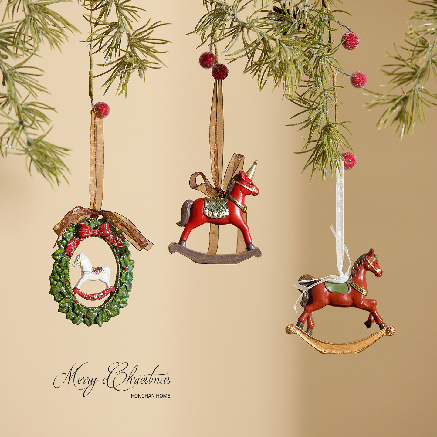 泓瀚出口欧美圣诞装饰品复古立体圣诞树挂件礼品铃铛树脂吊饰挂饰,淘宝优惠券,粉丝福利购,淘宝优惠卷