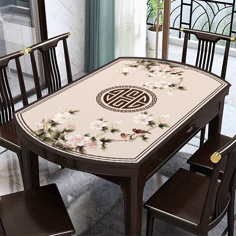 新中式椭圆桌垫中国风桌布防水防油免洗红木折叠圆桌保护茶几台布,淘宝优惠券,粉丝福利购,淘宝优惠卷