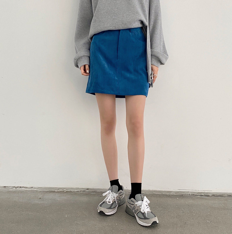 罗莱妃克莱因蓝复古高腰a字裙短裙 罗莱妃半身裙