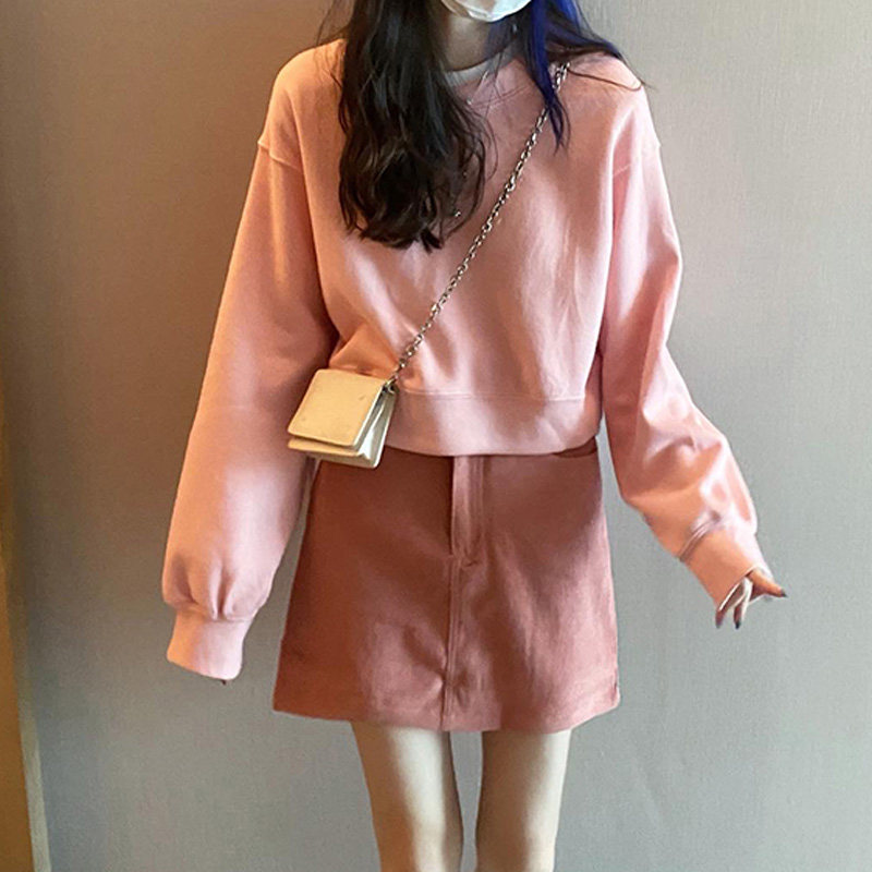 罗莱妃藕粉色灯芯绒高腰包臀裙 罗莱妃半身裙