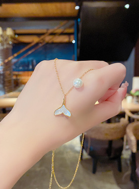 仙女气质甜美鱼尾珍珠项链女轻奢设计锁骨链颈链网红简约吊坠饰品