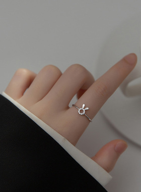 S925纯银兔子戒指可爱呆萌活口款