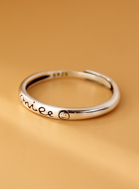 s925银smile字母戒指女简约时尚
