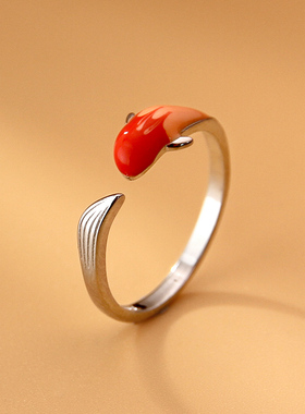 纯银福运锦鲤转运戒指女